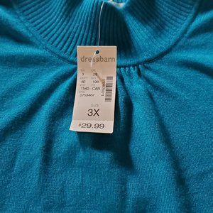 NWT Dress Barn 3X Teal Mock Turtle Neck Sleeveless Sweater